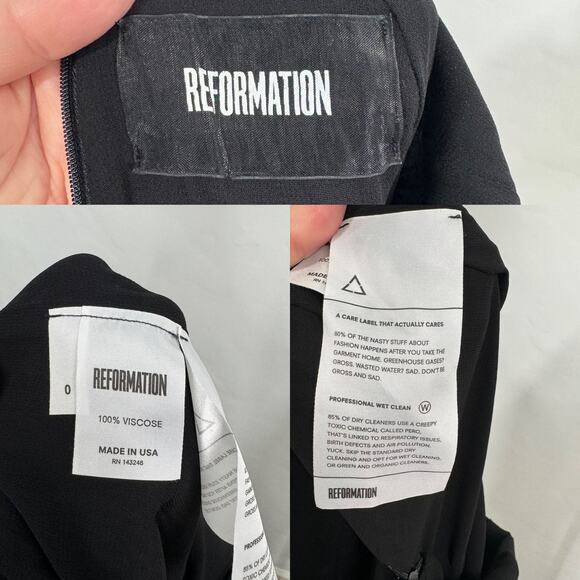 Reformation Sylvania Jumpsuit Black Flare Leg Open Back Ankle Boho Party Size 0 - Picture 15 of 16